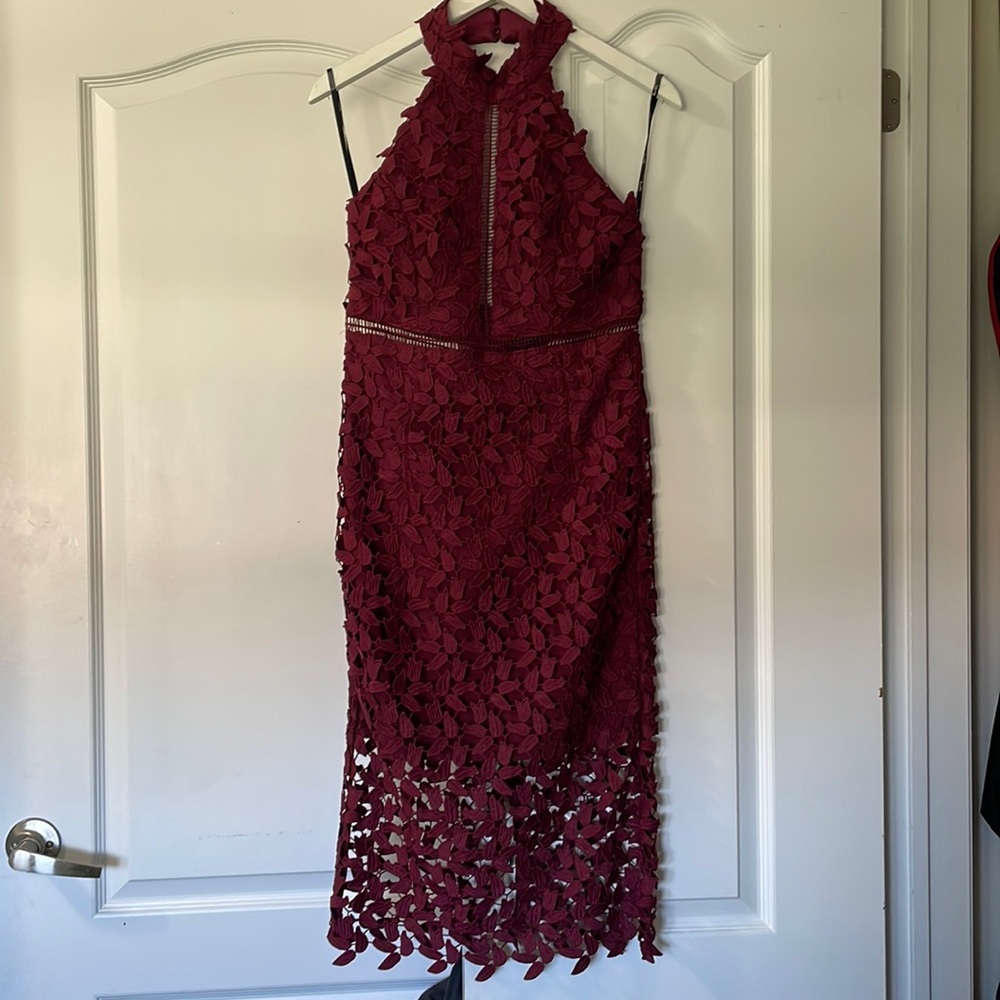 Bardot Gemma Halter Lace Sheath Dress, Burgundy size US 6